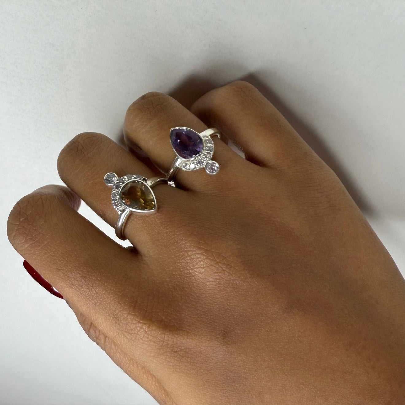 Crown + Pear Shaped 92.5 Sterling Silver Rings - Lab Certified & Adjustable