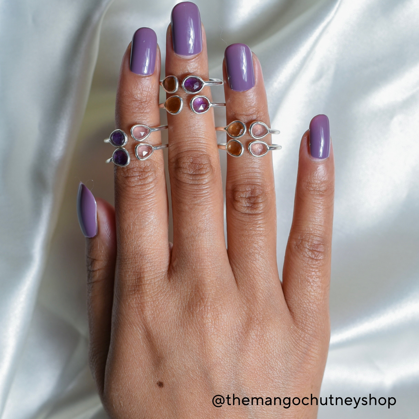 92.5 Sterling Silver Natural Double Stone Rings Adjustable Size - TheMangoChutneyShop