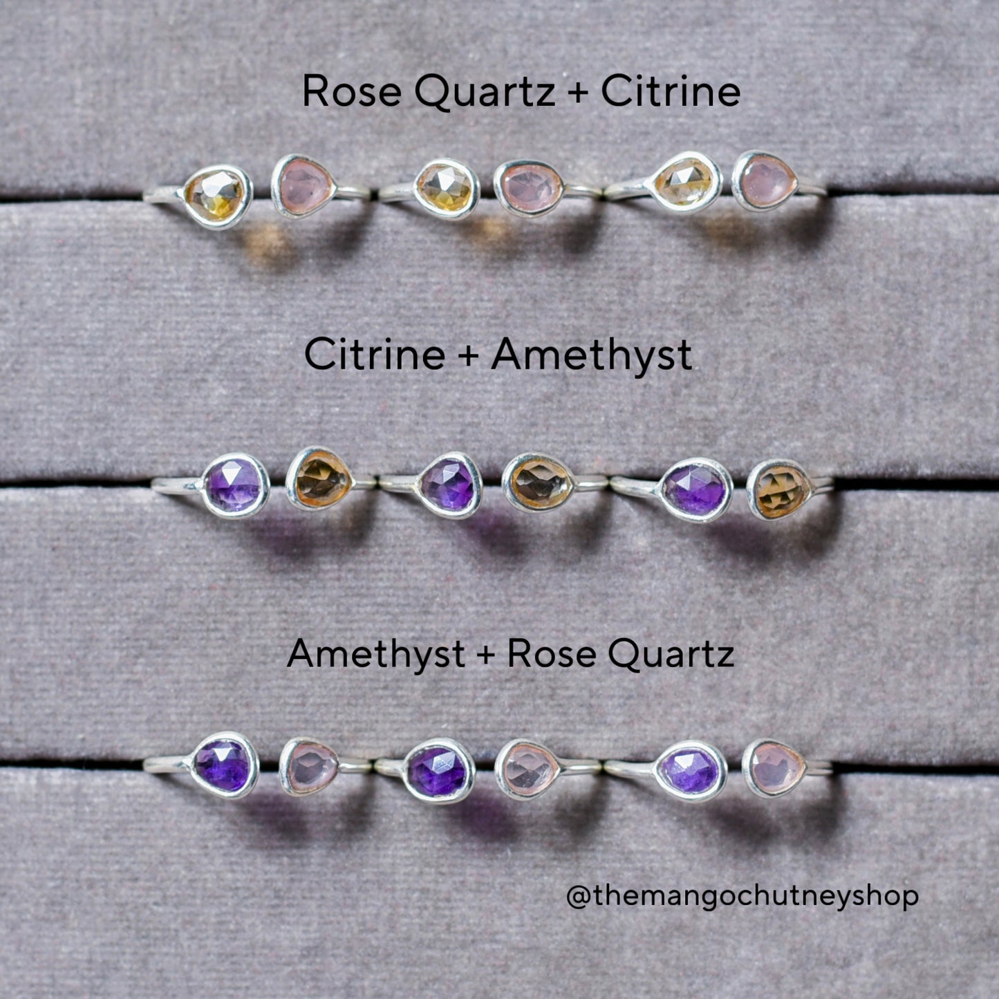 92.5 Sterling Silver Natural Double Stone Rings Adjustable Size - TheMangoChutneyShop