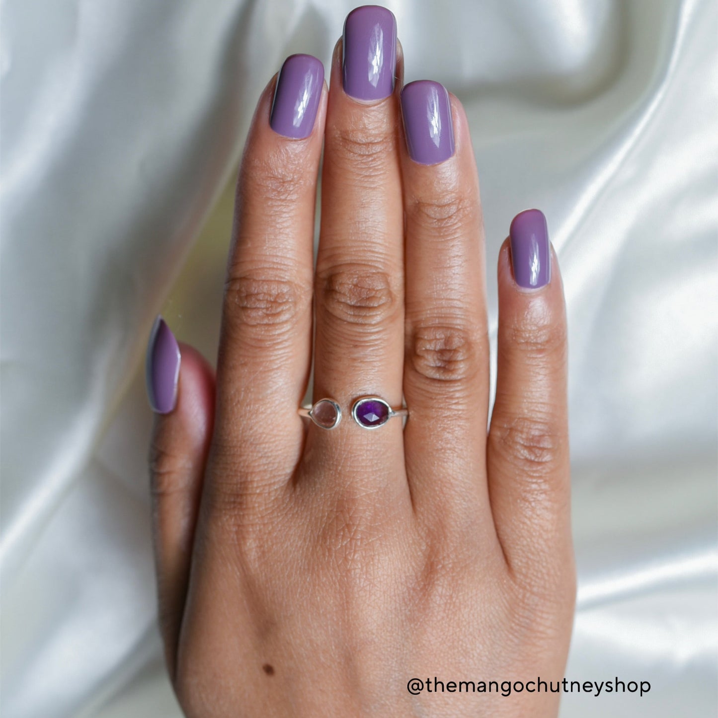 92.5 Sterling Silver Natural Double Stone Rings Adjustable Size - TheMangoChutneyShop