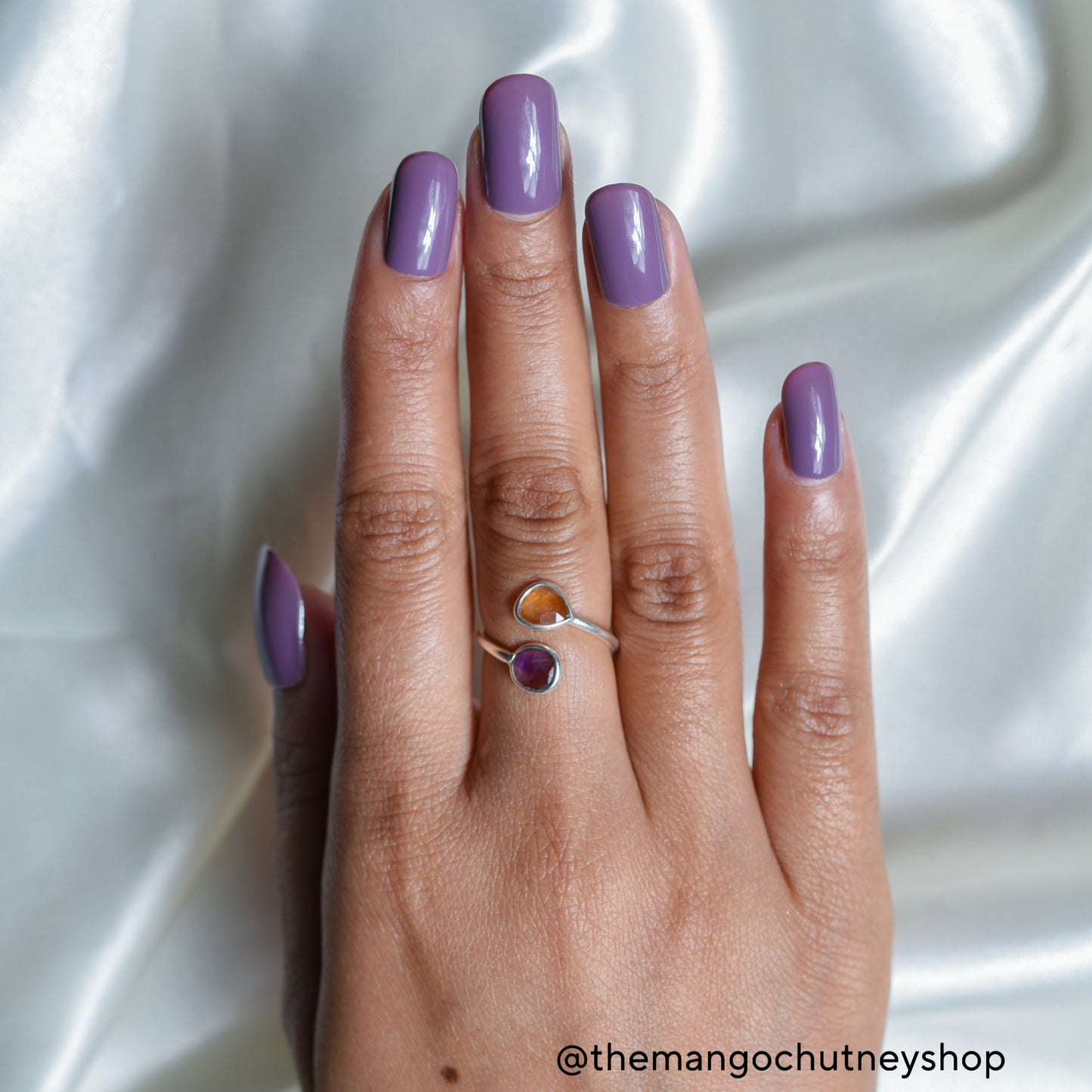 92.5 Sterling Silver Natural Double Stone Rings Adjustable Size - TheMangoChutneyShop