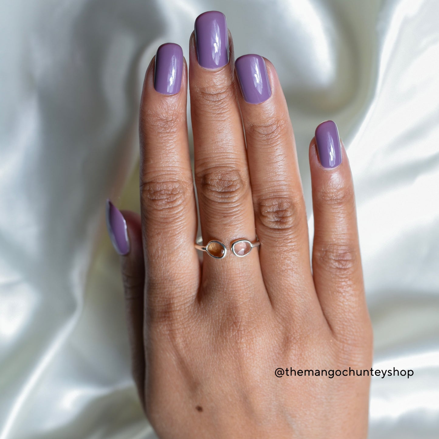 92.5 Sterling Silver Natural Double Stone Rings Adjustable Size - TheMangoChutneyShop