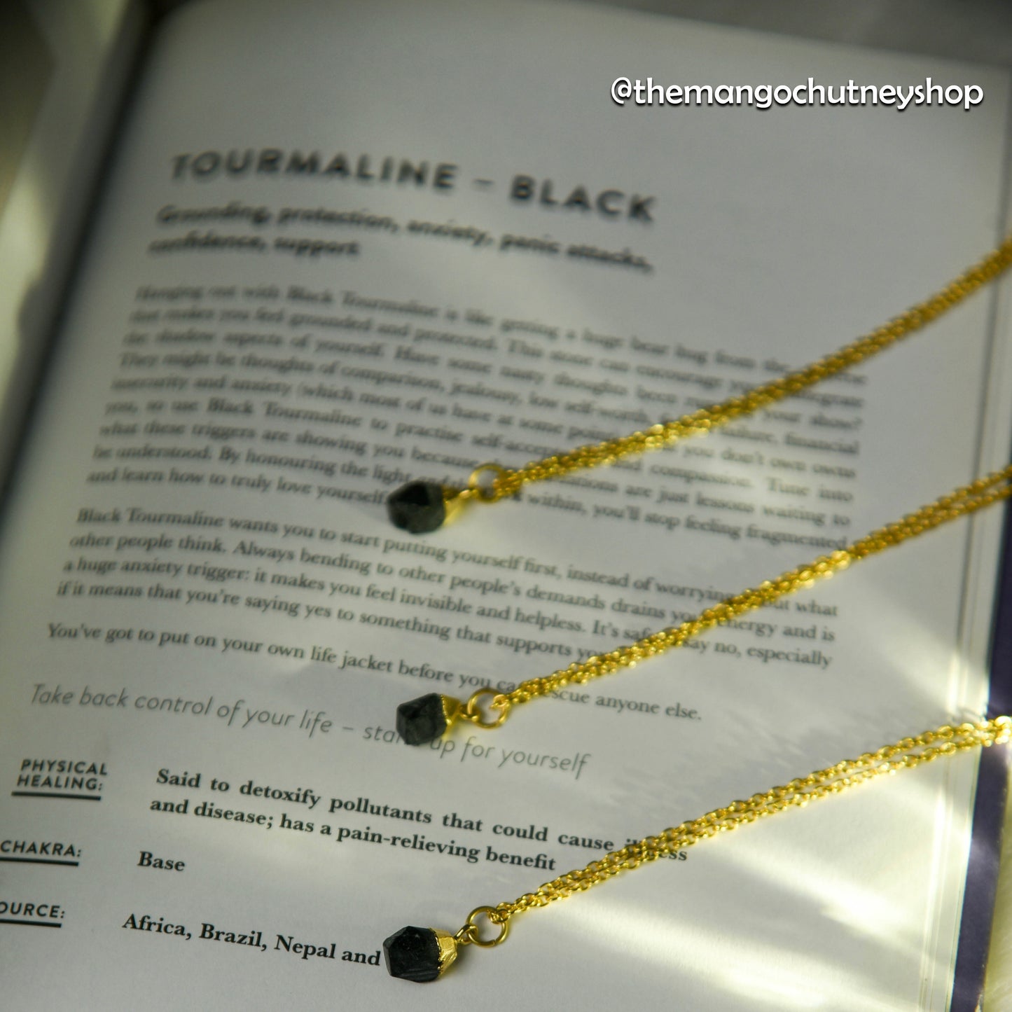 Black Tourmaline Necklace Drop Shaped - TheMangoChutneyShop