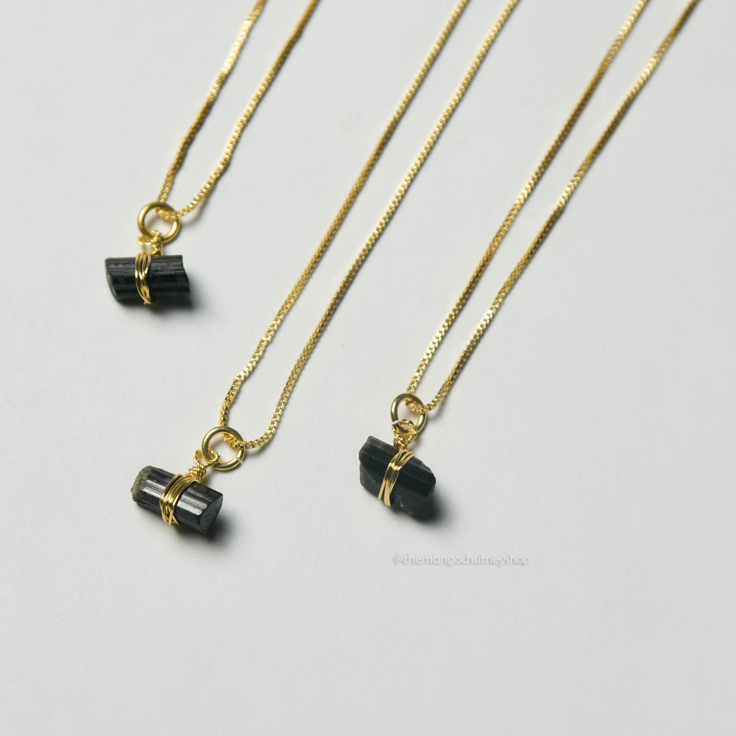 Beautiful Raw Black Tourmaline Pendant Chain Necklace 18 inch with extender - TheMangoChutneyShop