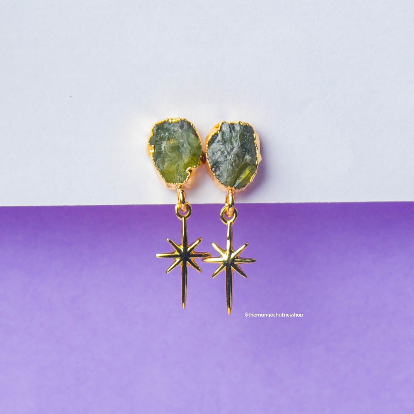 Natural Raw Stone Star Connector Hanging Earrings - TheMangoChutneyShop