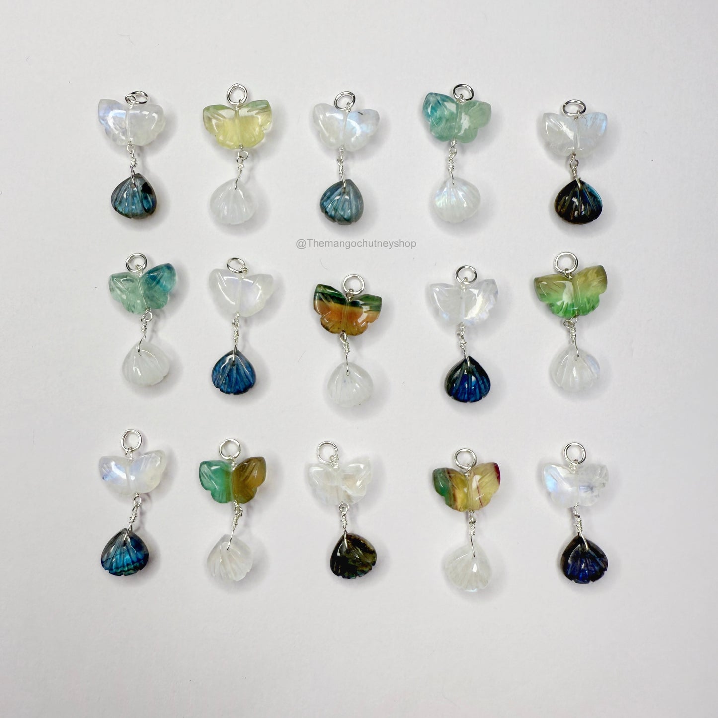 Butterfly + Shell Carving Pendants - Silver