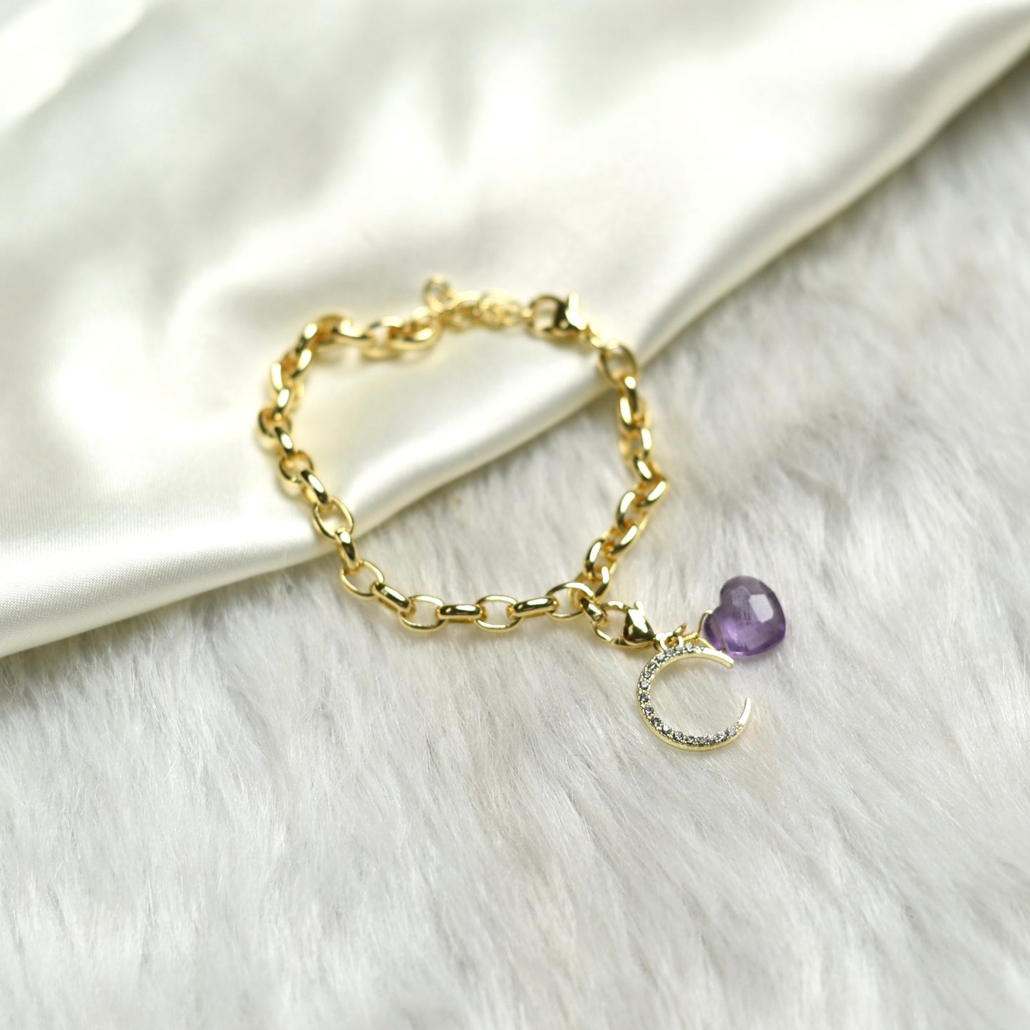 Chain Style Heart + Moon Detachable Charm Bracelet - TheMangoChutneyShop