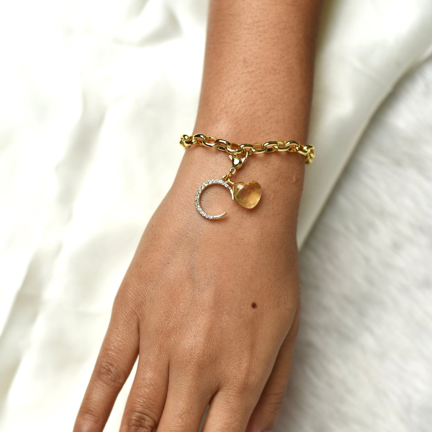 Chain Style Heart + Moon Detachable Charm Bracelet - TheMangoChutneyShop