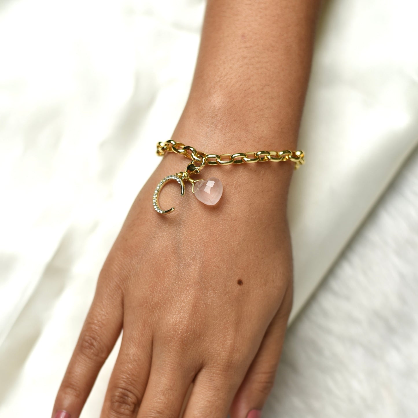 Chain Style Heart + Moon Detachable Charm Bracelet - TheMangoChutneyShop