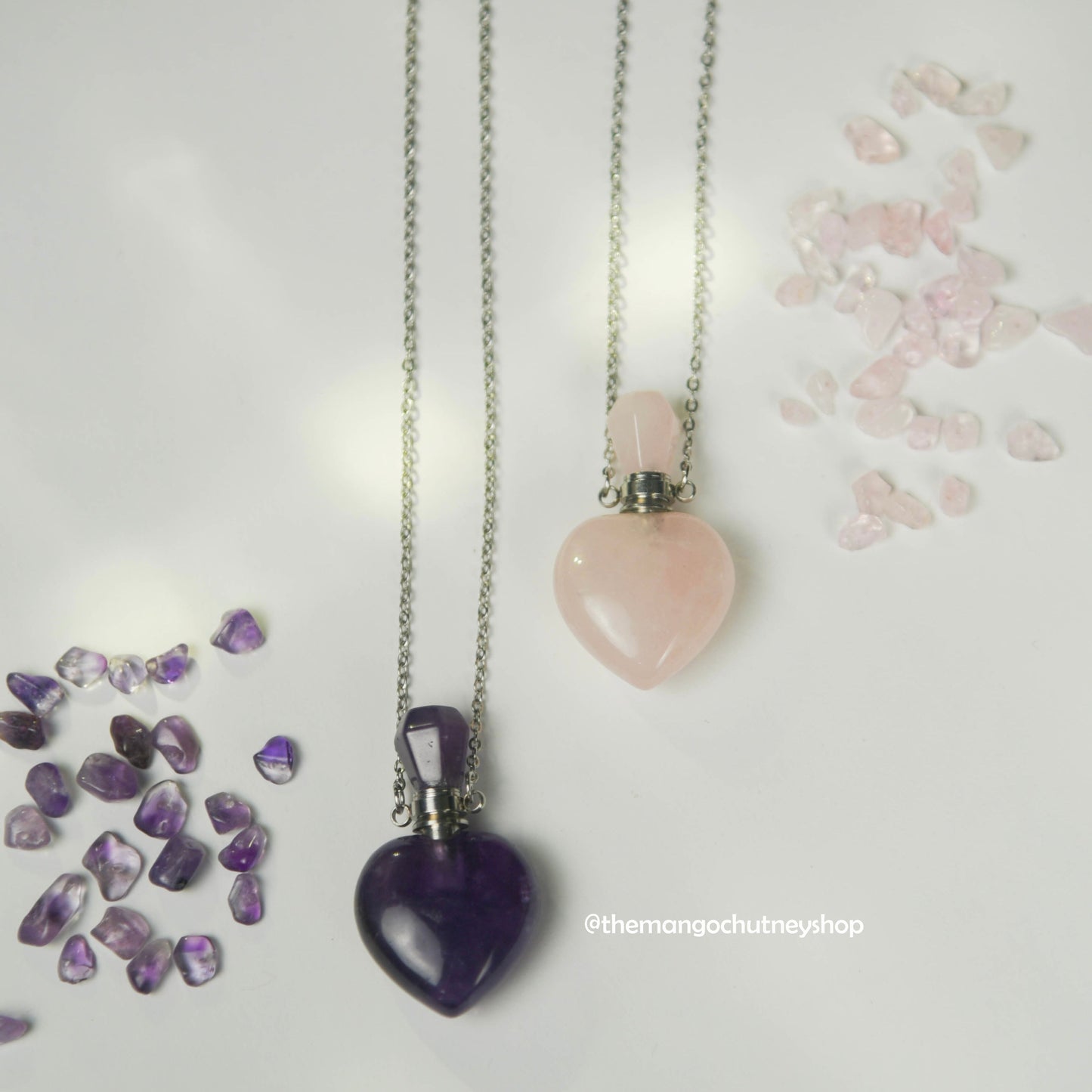 Natural Crystal Stone Perfume Bottle Pendant + Chain - TheMangoChutneyShop