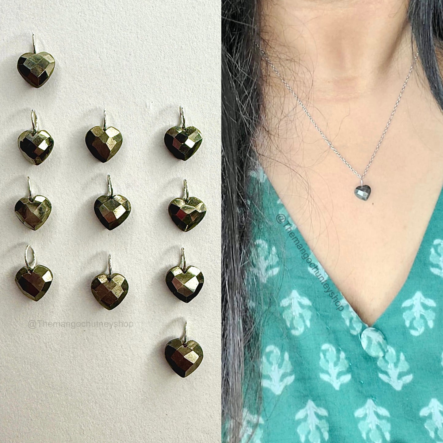 Mini Heart Pyrite Pendants - Silver (Only Pendant)