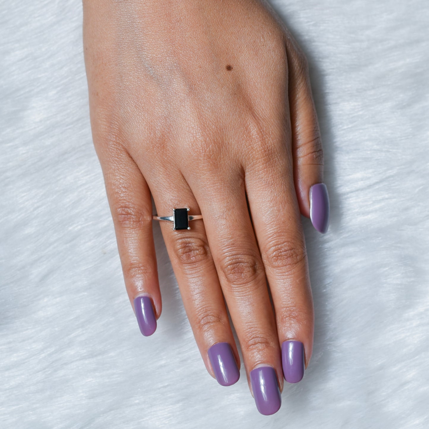 Rectangular Shaped Natural Crystal Rings - 92.5 Sterling Silver Adjustable Size - TheMangoChutneyShop