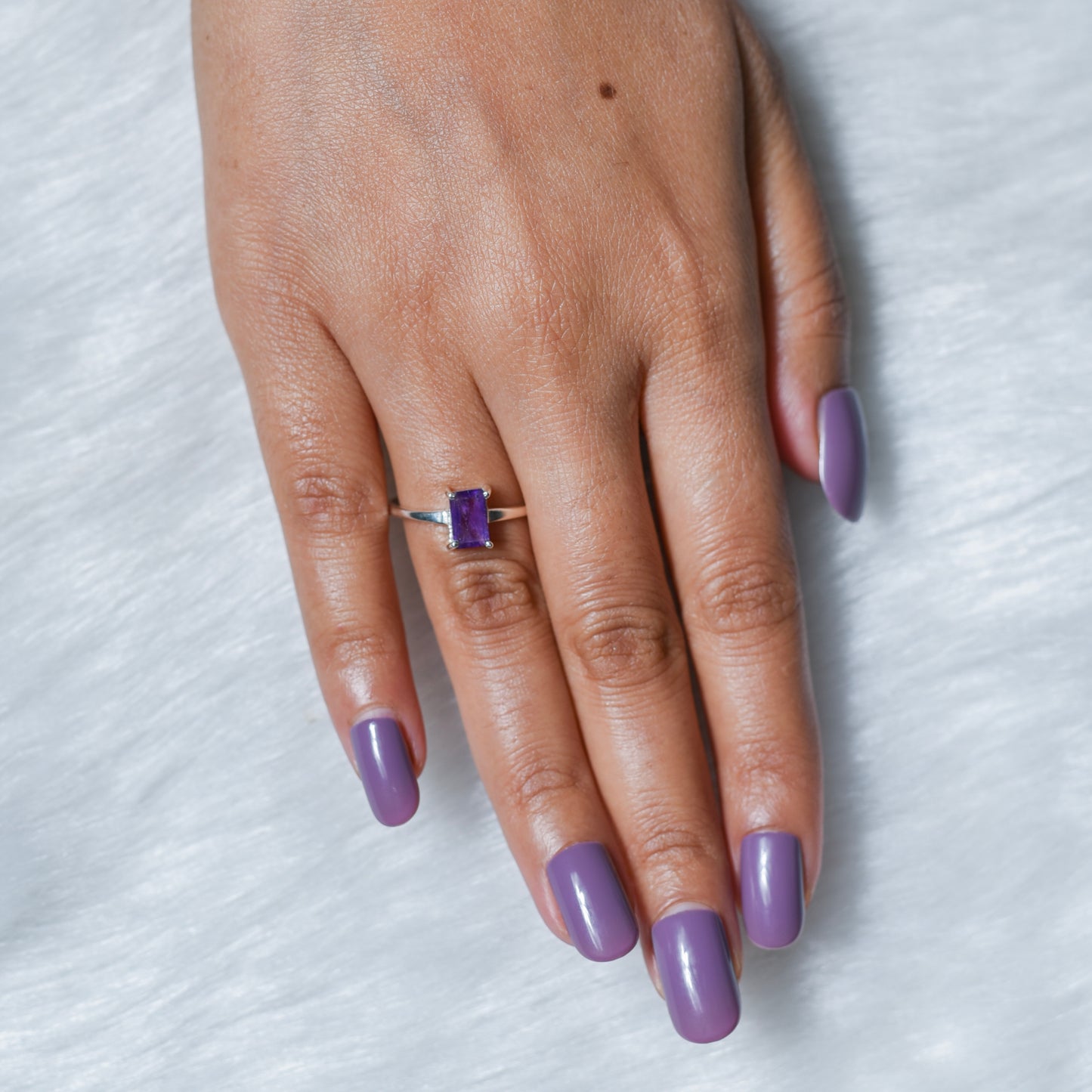 Rectangular Shaped Natural Crystal Rings - 92.5 Sterling Silver Adjustable Size - TheMangoChutneyShop