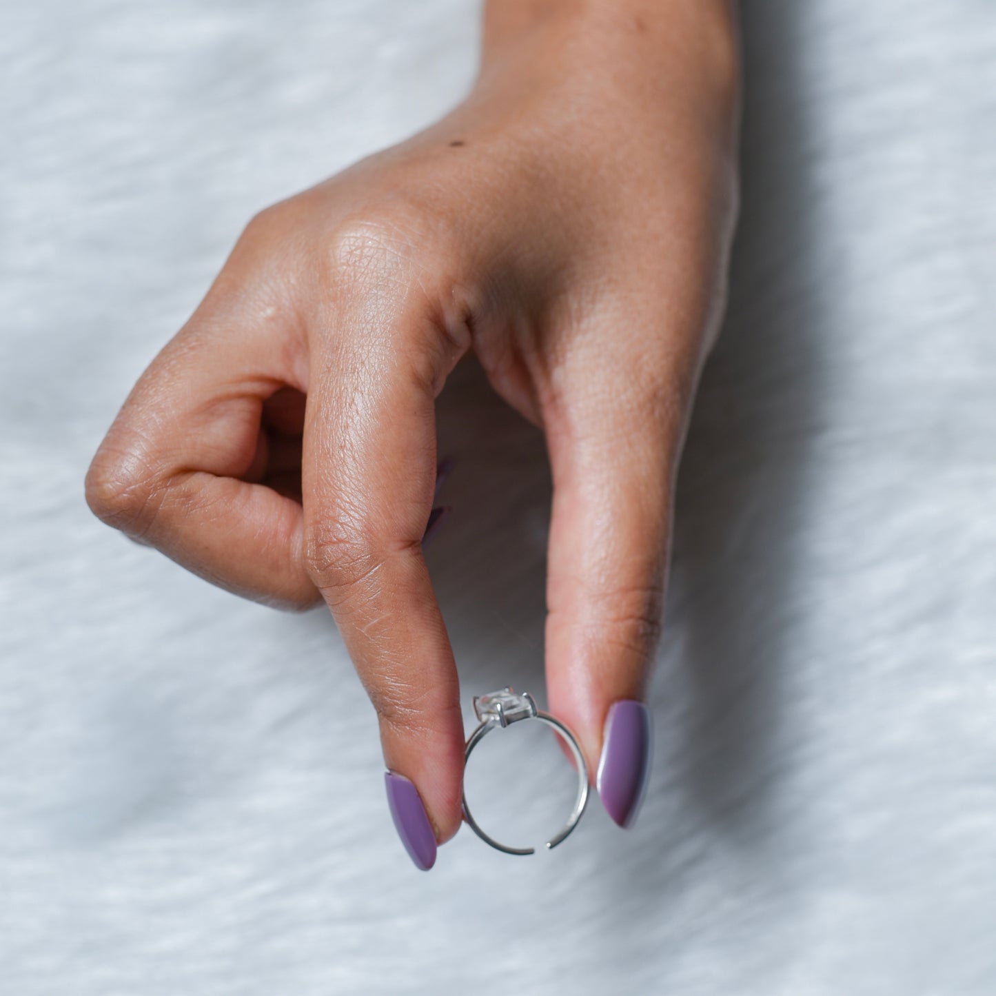 Rectangular Shaped Natural Crystal Rings - 92.5 Sterling Silver Adjustable Size - TheMangoChutneyShop