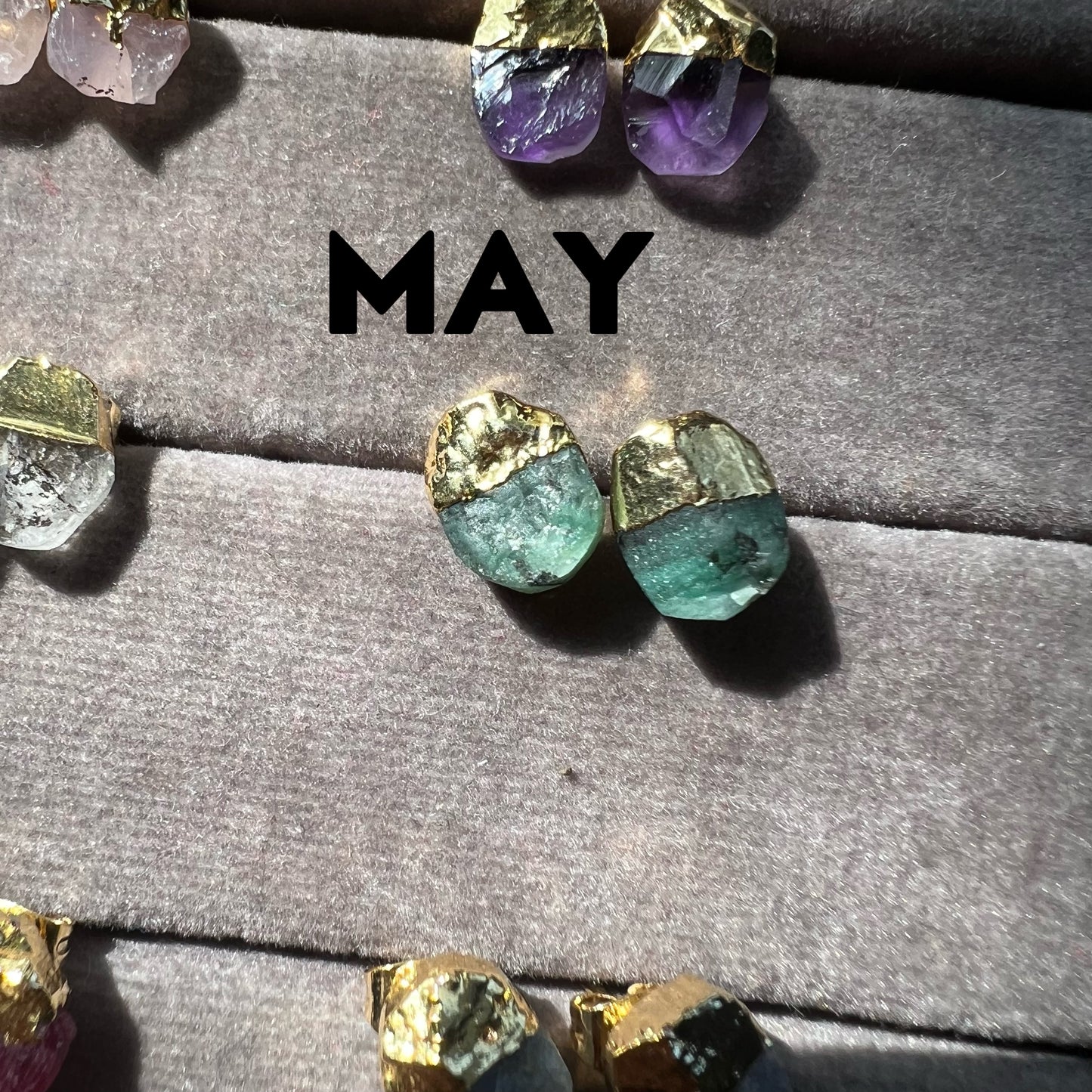 Birthstone Raw Stone Stud Earrings - TheMangoChutneyShop