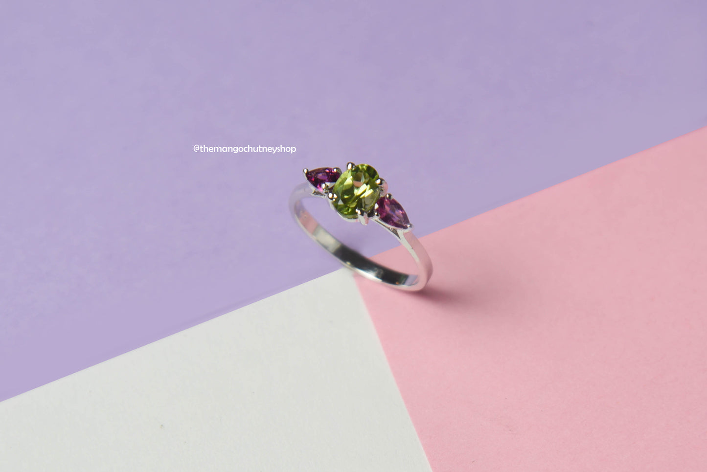 925 Sterling Silver Peridot + Rhodolite Ring With Lab Testing Certificate Of Authenticity 🤍 Size US - 7.5