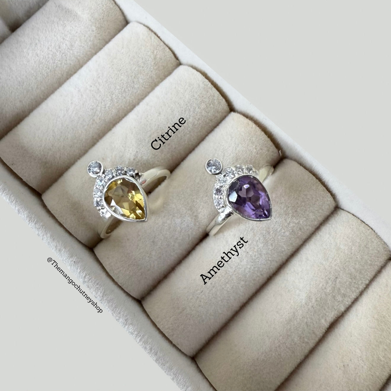 Crown + Pear Shaped 92.5 Sterling Silver Rings - Lab Certified & Adjustable