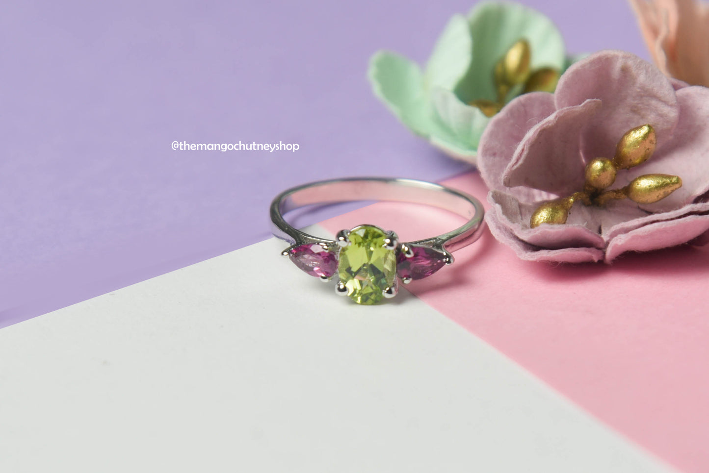 925 Sterling Silver Peridot + Rhodolite Ring With Lab Testing Certificate Of Authenticity 🤍 Size US - 7.5