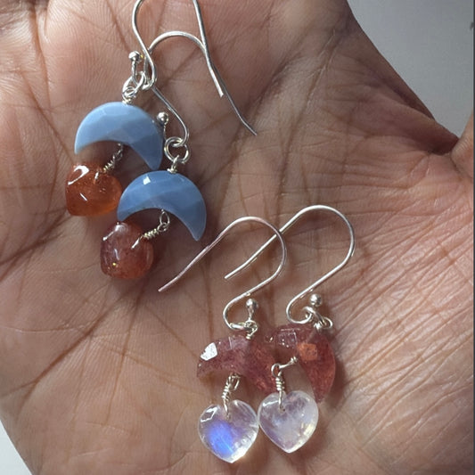 Half Moon + Heart Earrings - Silver