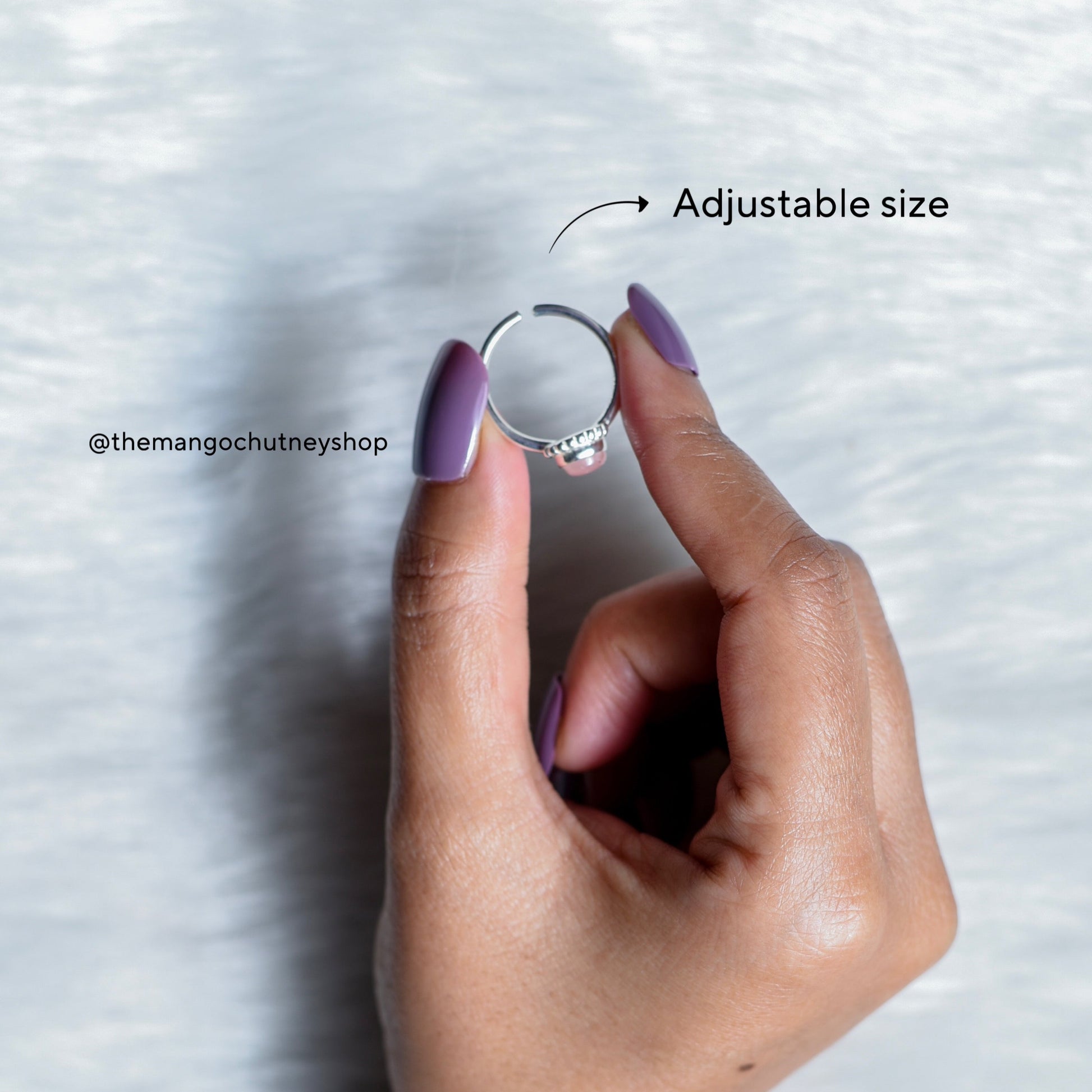 Round Shaped Natural Crystal Rings - 92.5 Sterling Silver Adjustable Size - TheMangoChutneyShop