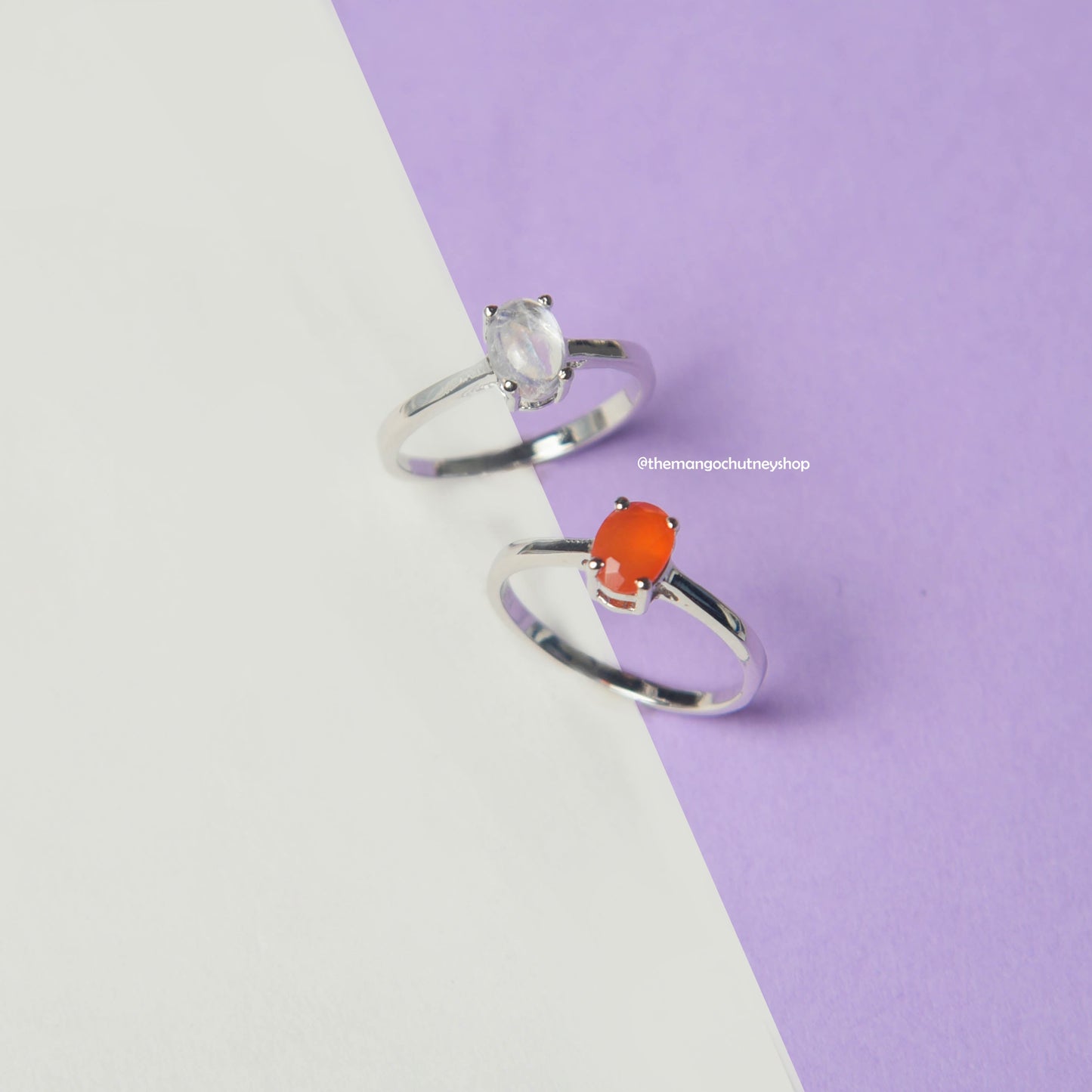 925 Sterling Silver Natural Rainbow Moonstone & Carnelian Ring With Lab Testing Certificate Of Authenticity,Size US - 7.5 - TheMangoChutneyShop
