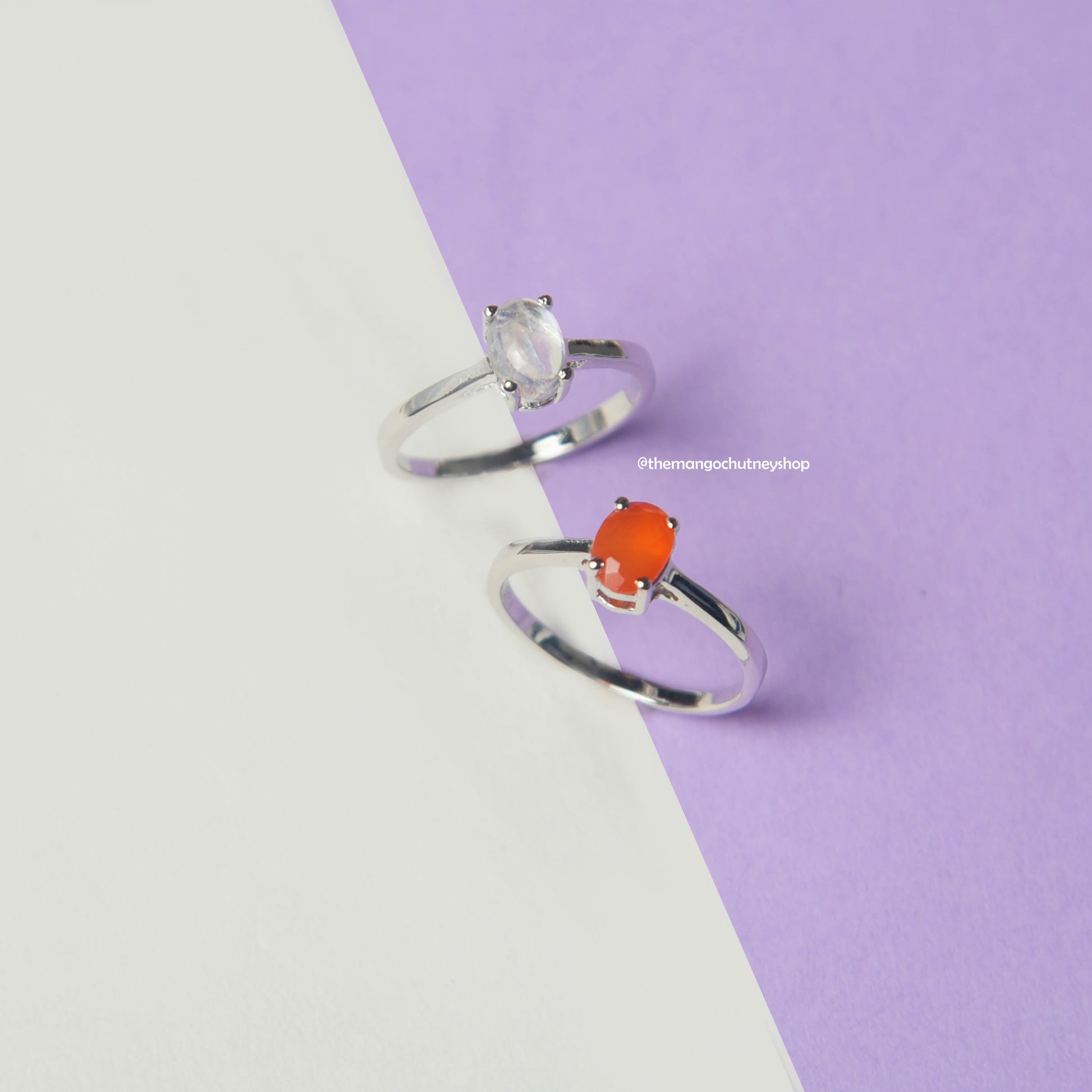 925 Sterling Silver Natural Rainbow Moonstone & Carnelian Ring With Lab Testing Certificate Of Authenticity,Size US - 7.5 - TheMangoChutneyShop