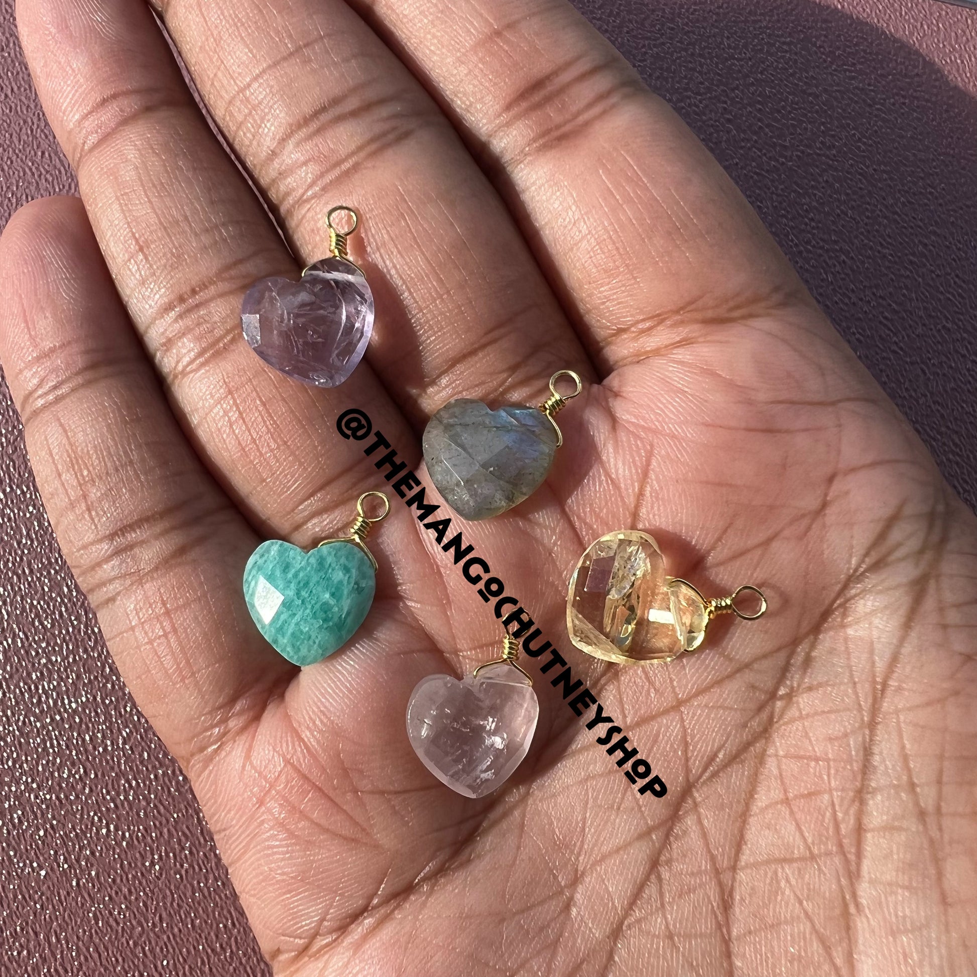 Heart Shaped Gemstone Pendants - TheMangoChutneyShop