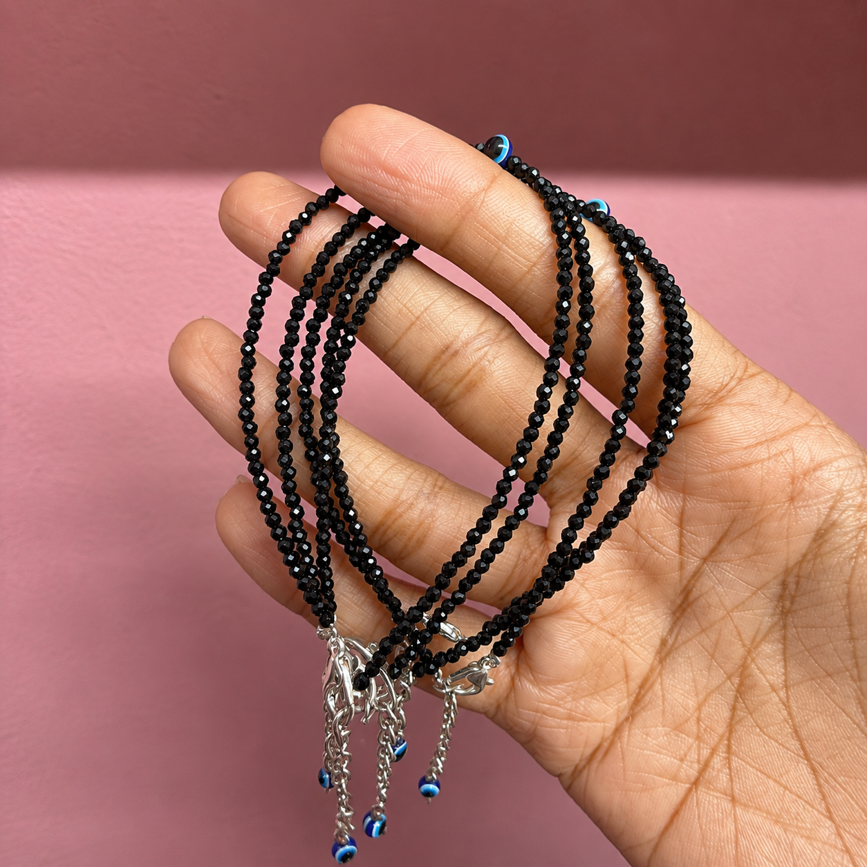 Obsidian Beads Anklet With Evil eye bead. for protection and grounding. 