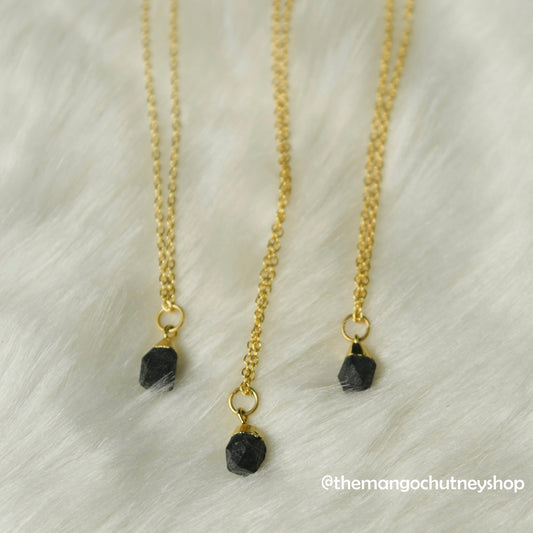 Black Tourmaline Necklace Drop Shaped - TheMangoChutneyShop