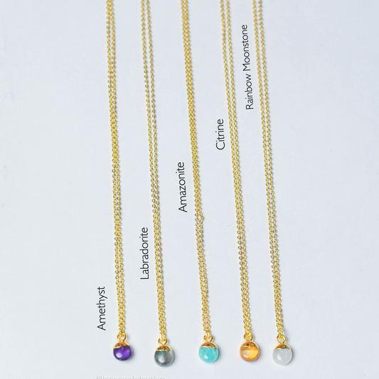 Mini Round Shape Adjustable Length Natural Crystal Stone Necklace - TheMangoChutneyShop