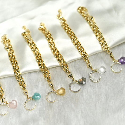 Chain Style Heart + Moon  Detachable Charm Bracelet - TheMangoChutneyShop