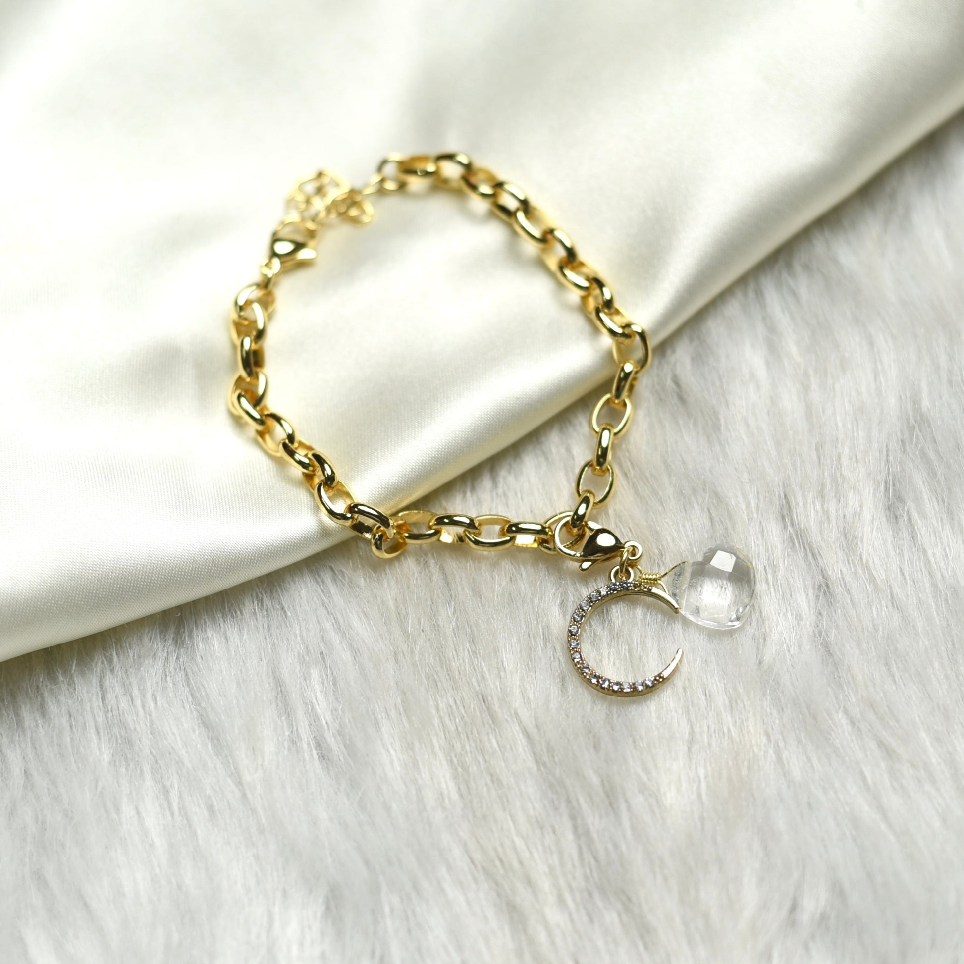 Chain Style Heart + Moon  Detachable Charm Bracelet - TheMangoChutneyShop