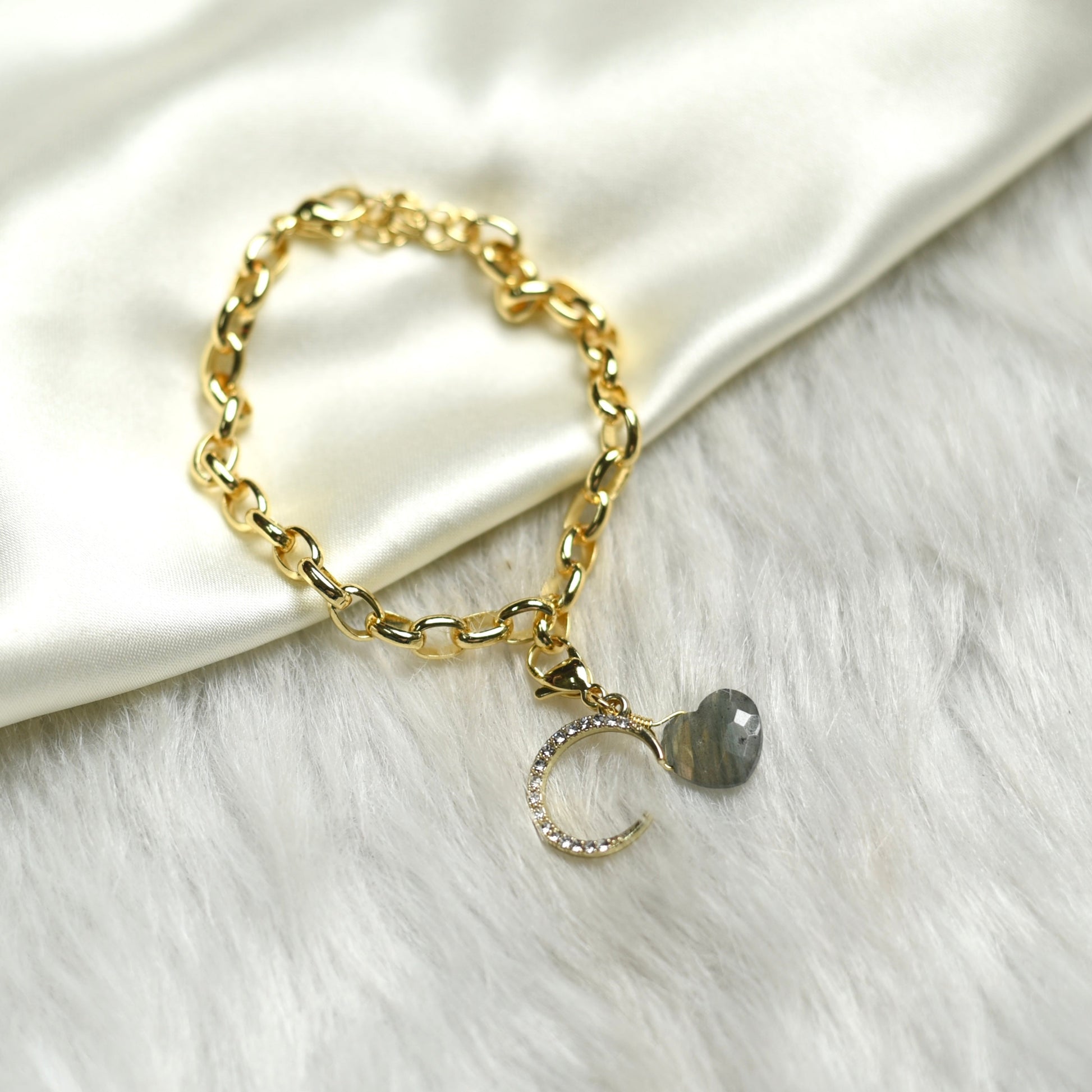 Chain Style Heart + Moon  Detachable Charm Bracelet - TheMangoChutneyShop