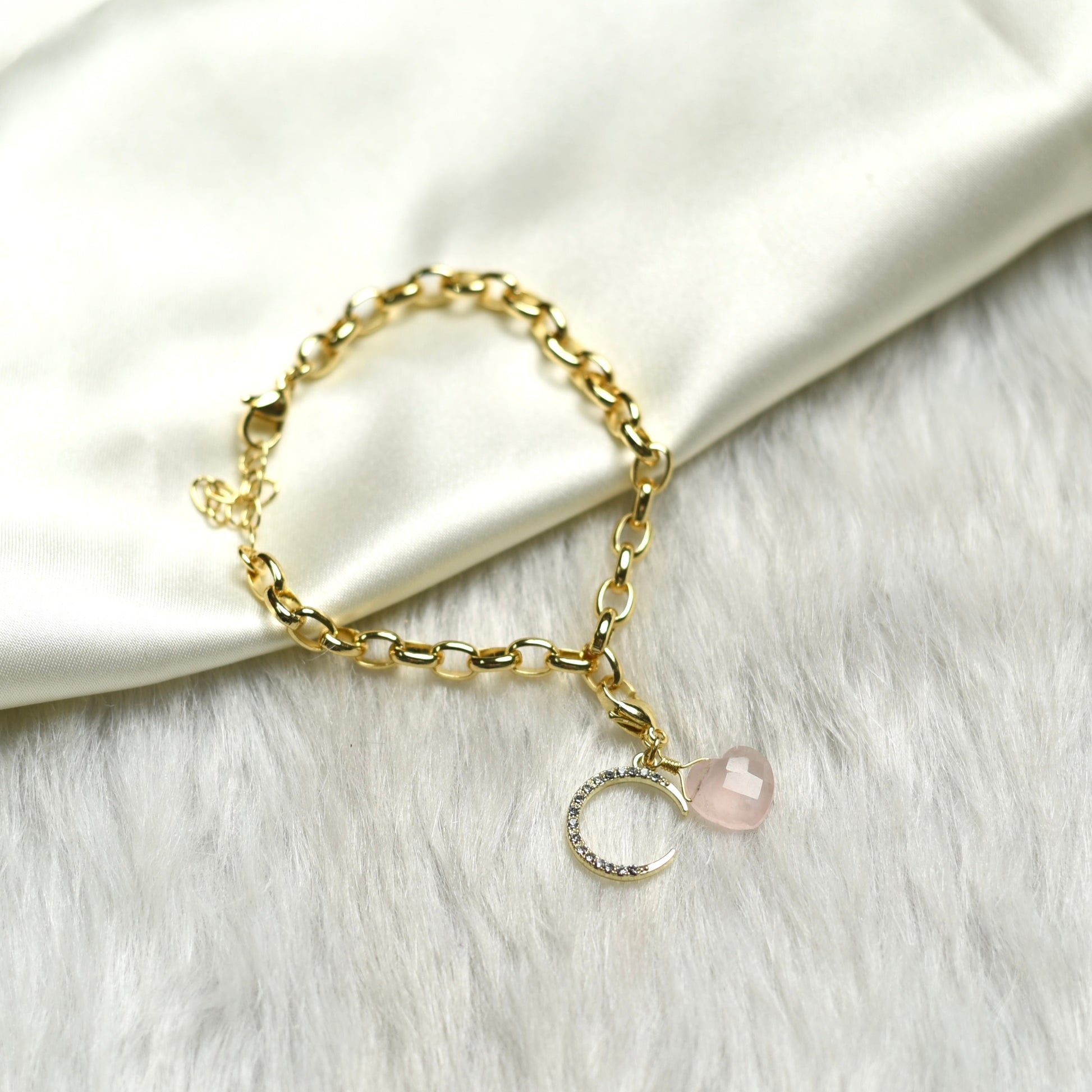 Chain Style Heart + Moon  Detachable Charm Bracelet - TheMangoChutneyShop