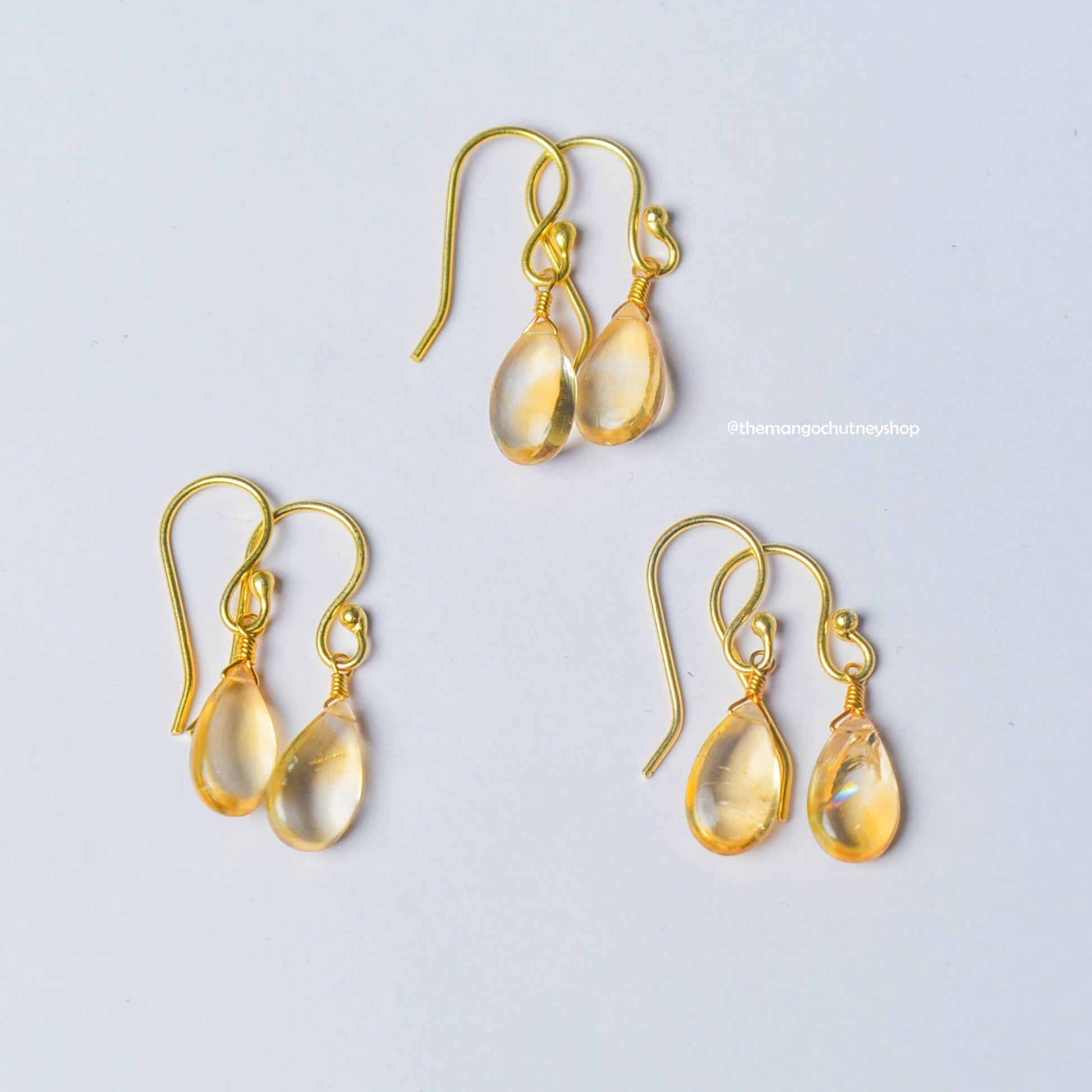 Cult Favourite - Natural Citrine Drop Shaped Huggies Earrings - TheMangoChutneyShop