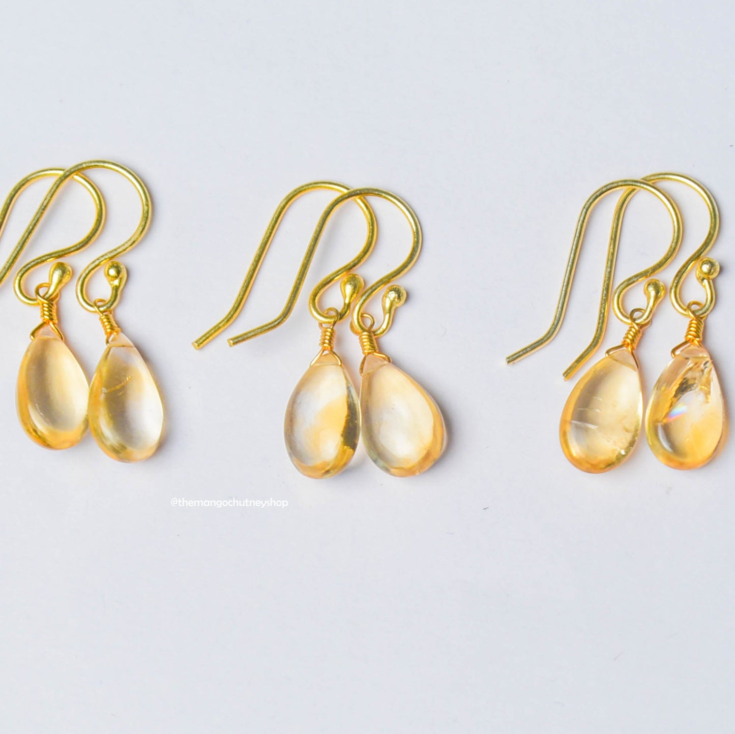 Cult Favourite - Natural Citrine Drop Shaped Huggies Earrings - TheMangoChutneyShop