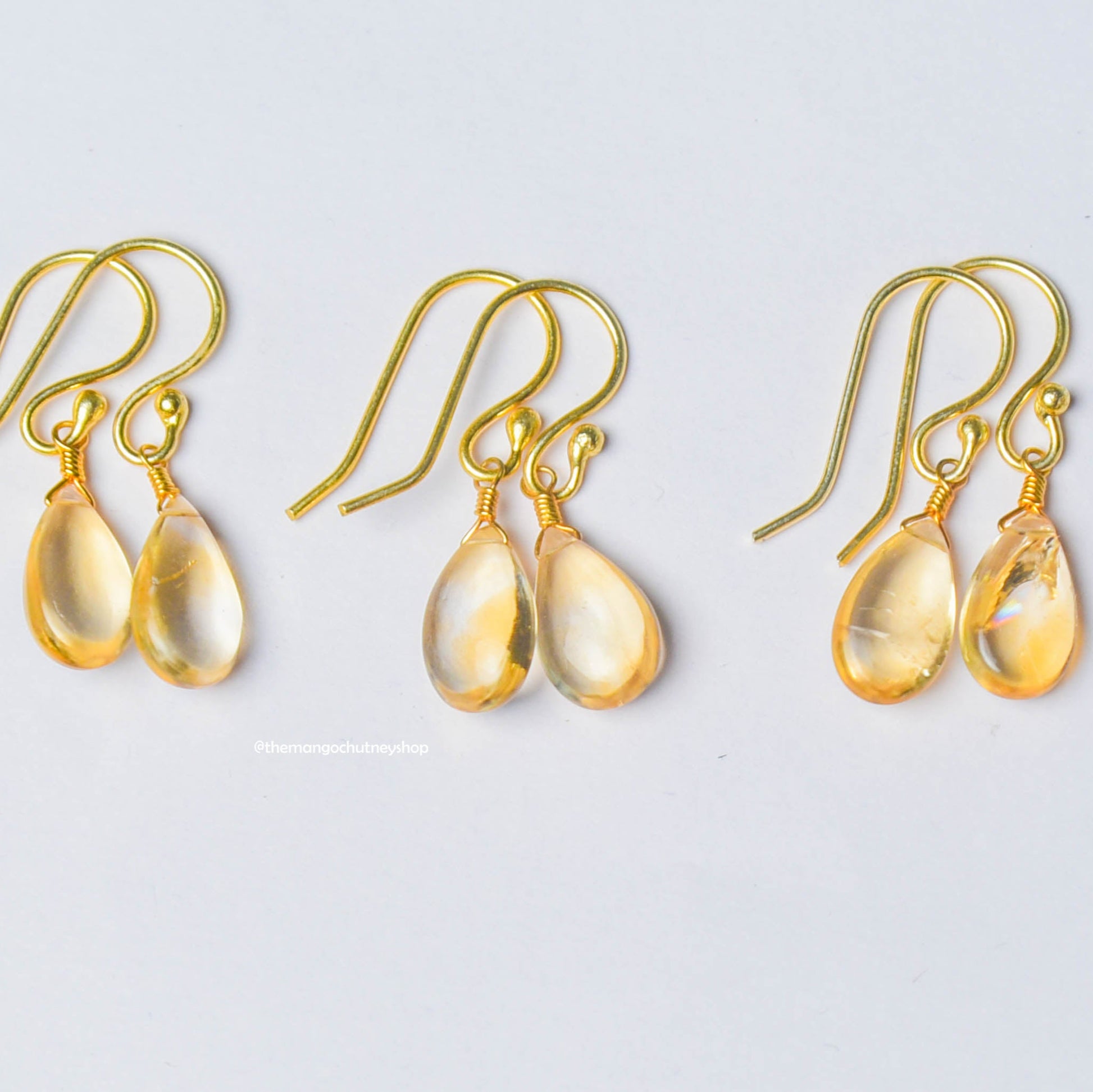 Cult Favourite - Natural Citrine Drop Shaped Huggies Earrings - TheMangoChutneyShop