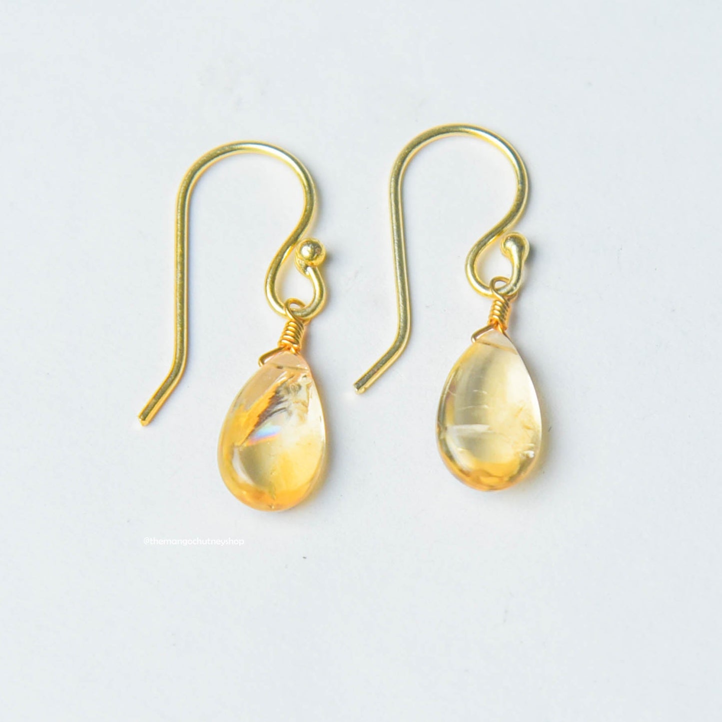 Cult Favourite - Natural Citrine Drop Shaped Huggies Earrings - TheMangoChutneyShop