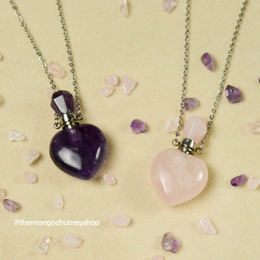 Natural Crystal Stone Perfume Bottle Pendant + Chain - TheMangoChutneyShop