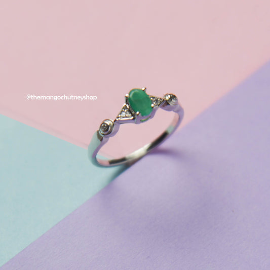 925 Sterling Silver Emerald Ring With Lab Testing Certificate Of Authenticity,Size US - 8 - TheMangoChutneyShop