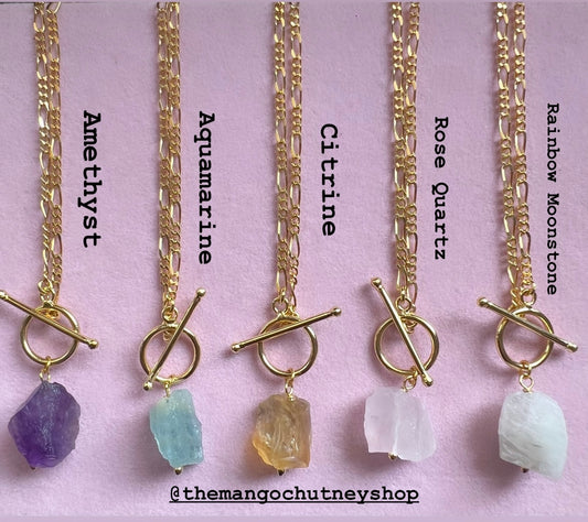 Raw Stone Natural Crystal Necklace- 18 inch - TheMangoChutneyShop
