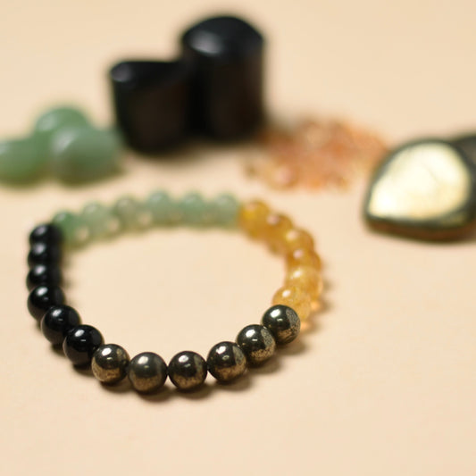 Luck+Success+Protection Bracelet - Green Aventurine + Citrine + Pyrite + Black Tourmaline - TheMangoChutneyShop