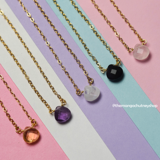 Shell Shaped Natural Stone Crystal Brass Necklace- 18 inch - TheMangoChutneyShop