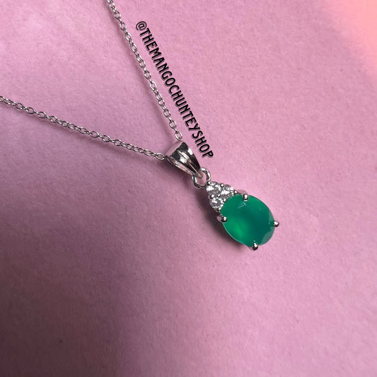Green Onyx 925 Sterling Silver Pendant + Chain - TheMangoChutneyShop