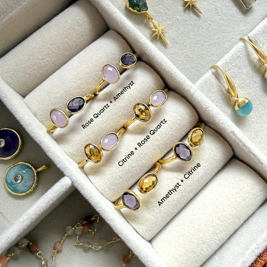crystal rings, rose quartz citrine amethyst stone love stone anxiety stone money stone