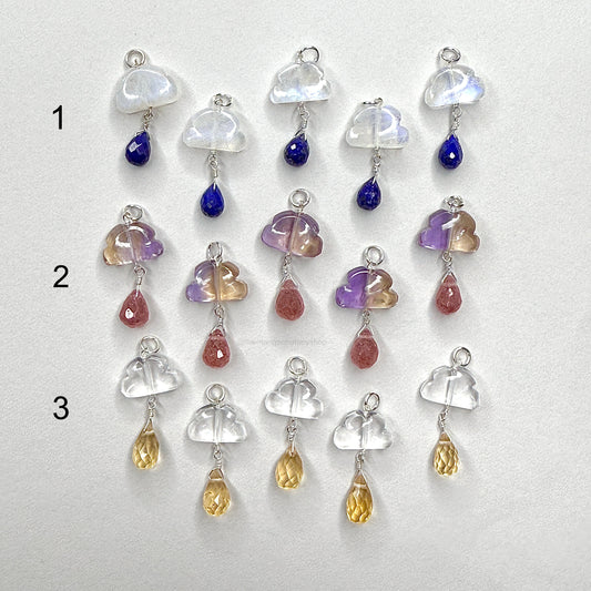 Cloud + Drop Handmade Crystal Carving Pendants - 92.5 Sterling Silver