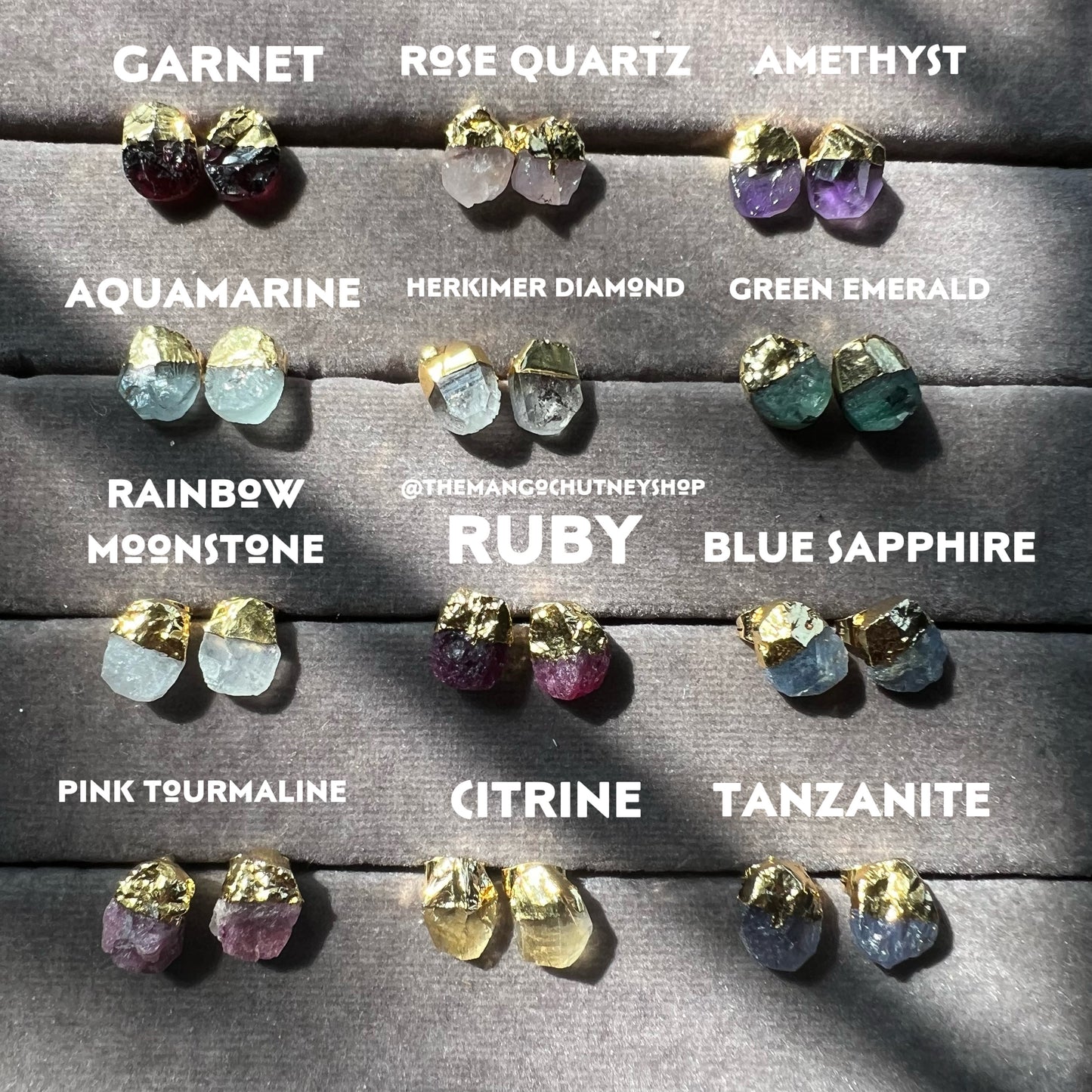 Birthstone Raw Stone Stud Earrings - TheMangoChutneyShop