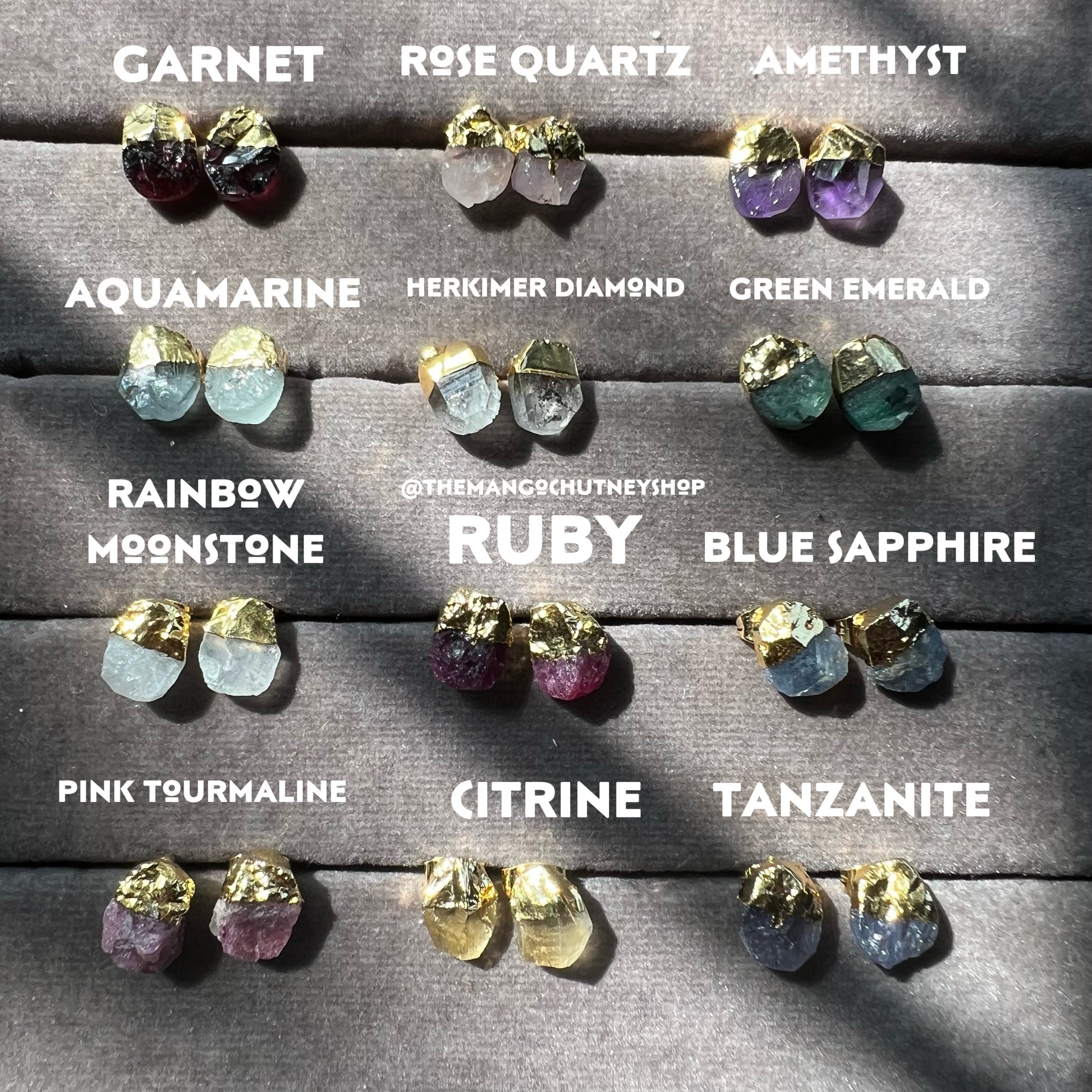 Birthstone Raw Stone Stud Earrings - TheMangoChutneyShop