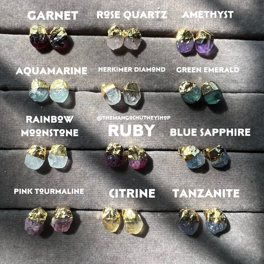 Birthstone Raw Stone Stud Earrings - TheMangoChutneyShop