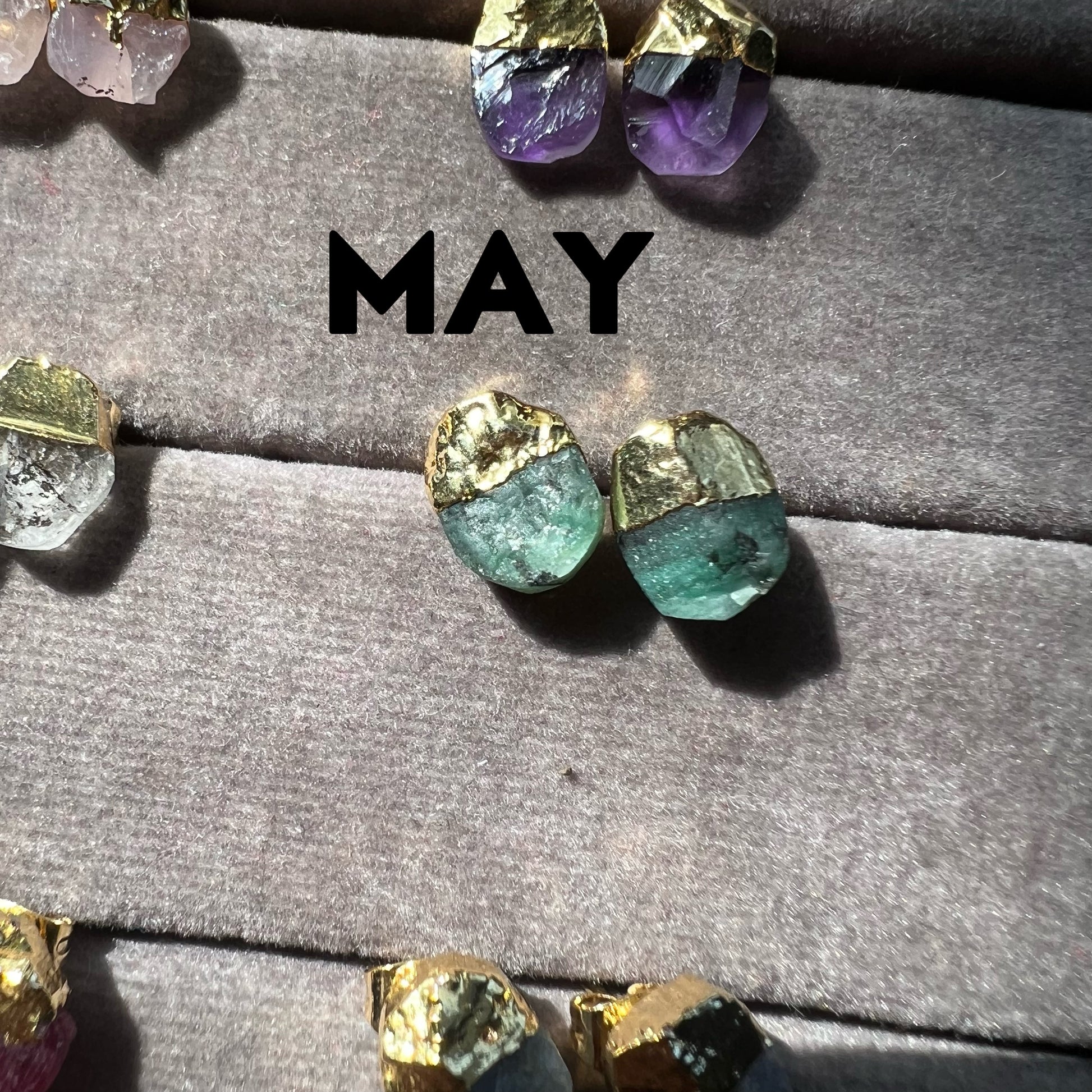 Birthstone Raw Stone Stud Earrings - TheMangoChutneyShop